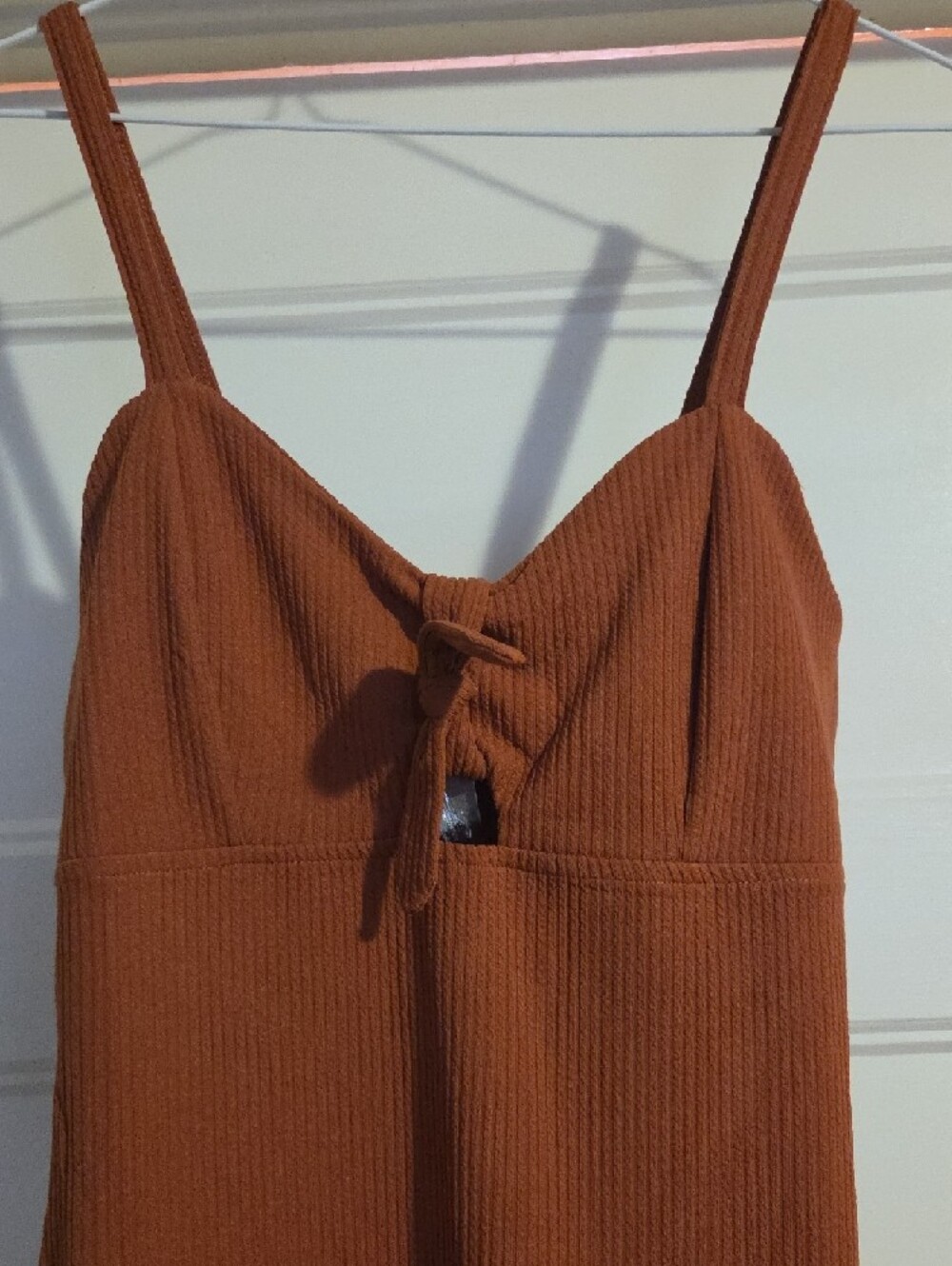 Women's Rust Tie-Front Ribbed Midi Dress - Picture 2 of 8